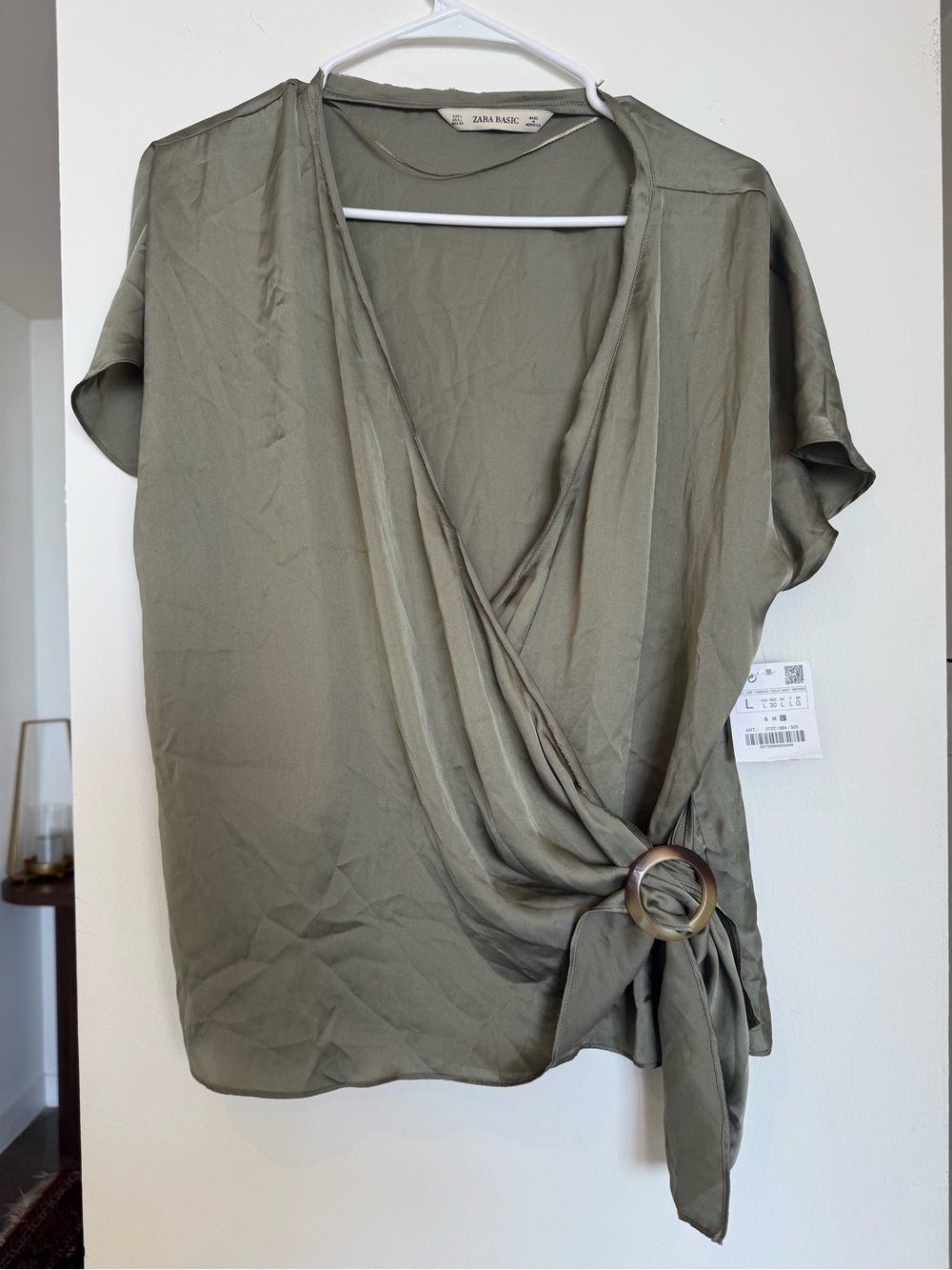 Zara Olive Green Wrap Top with Decorative Ring